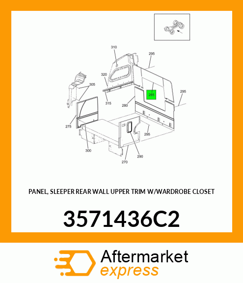 PANEL, SLEEPER REAR WALL UPPER TRIM W/WARDROBE CLOSET 3571436C2