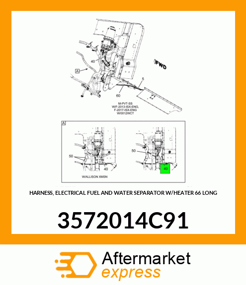 HARNESS, ELECTRICAL FUEL AND WATER SEPARATOR W/HEATER 66" LONG 3572014C91