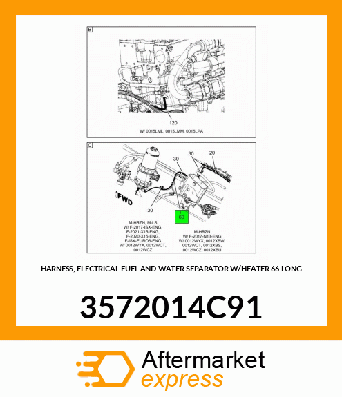 HARNESS, ELECTRICAL FUEL AND WATER SEPARATOR W/HEATER 66" LONG 3572014C91