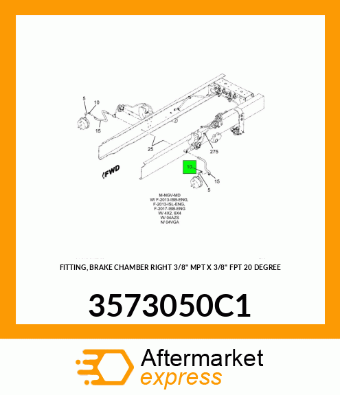 FITTING, BRAKE CHAMBER RIGHT 3/8" MPT X 3/8" FPT 20 DEGREE 3573050C1