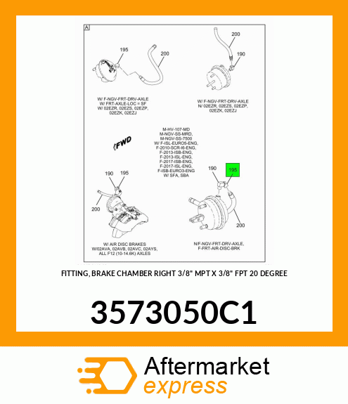 FITTING, BRAKE CHAMBER RIGHT 3/8" MPT X 3/8" FPT 20 DEGREE 3573050C1