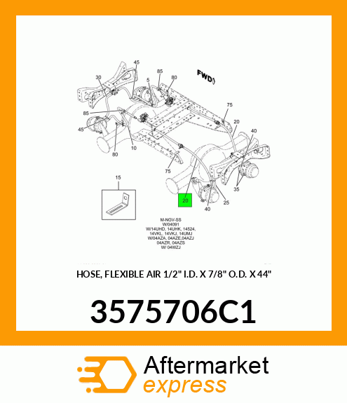 HOSE, FLEXIBLE AIR 1/2" I.D. X 7/8" O.D. X 44" 3575706C1