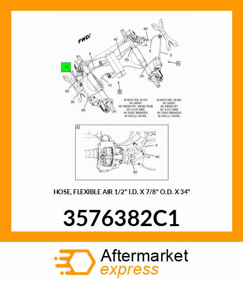 HOSE, FLEXIBLE AIR 1/2" I.D. X 7/8" O.D. X 34" 3576382C1