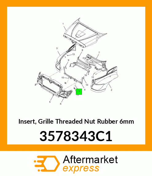 Insert, Grille Threaded Nut Rubber 6mm 3578343C1