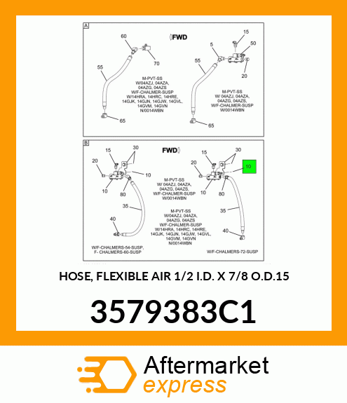HOSE, FLEXIBLE AIR 1/2" I.D. X 7/8" O.D.15" 3579383C1