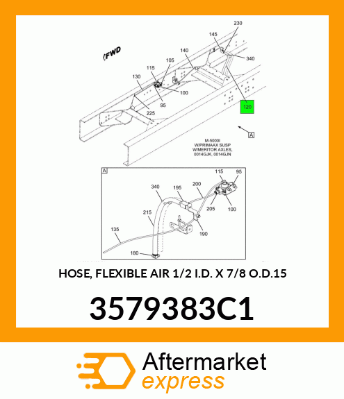 HOSE, FLEXIBLE AIR 1/2" I.D. X 7/8" O.D.15" 3579383C1