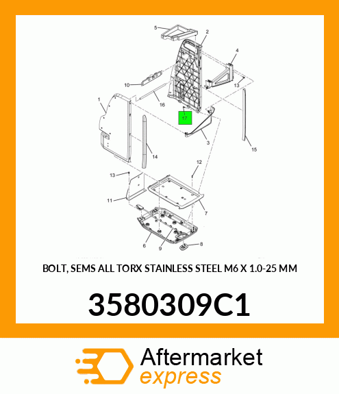 BOLT, SEMS ALL TORX STAINLESS STEEL M6 X 1.0-25 MM 3580309C1