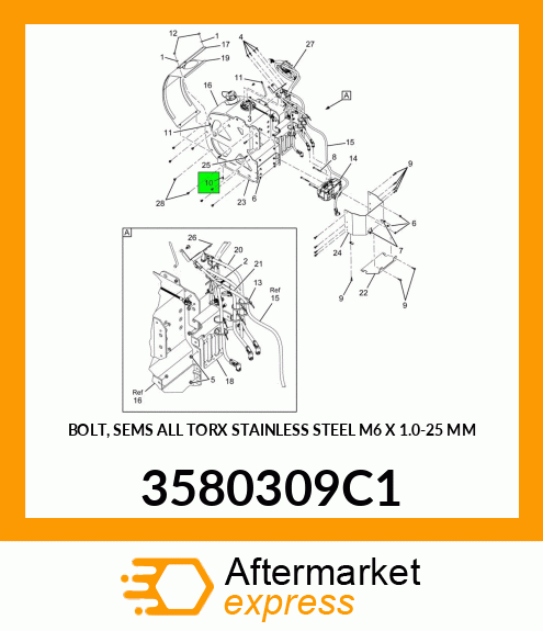 BOLT, SEMS ALL TORX STAINLESS STEEL M6 X 1.0-25 MM 3580309C1