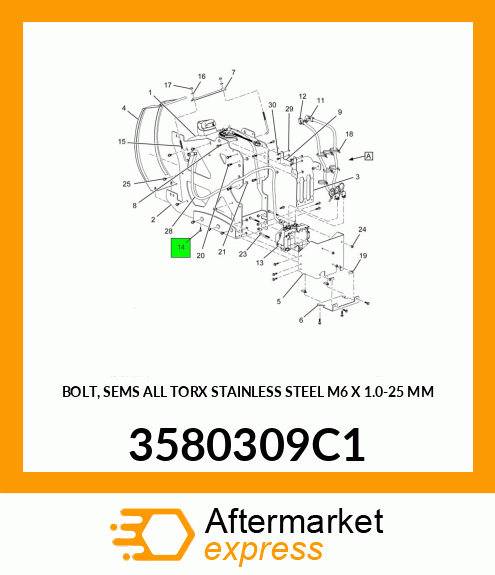 BOLT, SEMS ALL TORX STAINLESS STEEL M6 X 1.0-25 MM 3580309C1