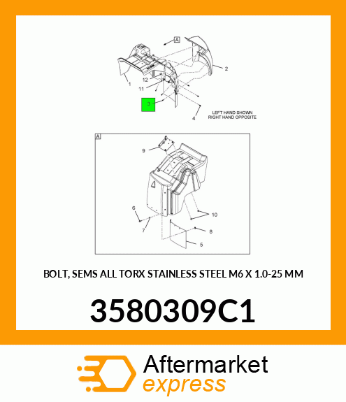 BOLT, SEMS ALL TORX STAINLESS STEEL M6 X 1.0-25 MM 3580309C1