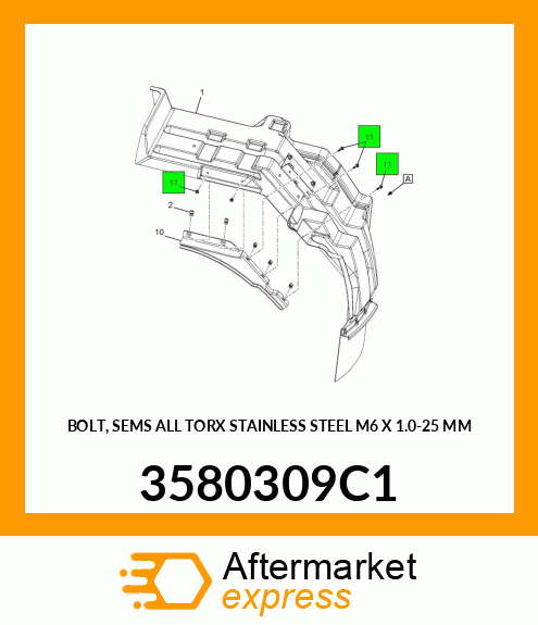 BOLT, SEMS ALL TORX STAINLESS STEEL M6 X 1.0-25 MM 3580309C1