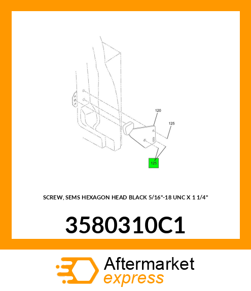 SCREW, SEMS HEXAGON HEAD BLACK 5/16"-18 UNC X 1 1/4" 3580310C1