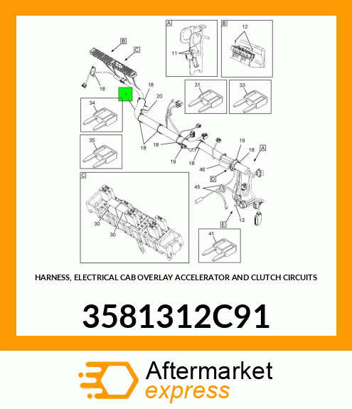 HARNESS, ELECTRICAL CAB OVERLAY ACCELERATOR AND CLUTCH CIRCUITS 3581312C91