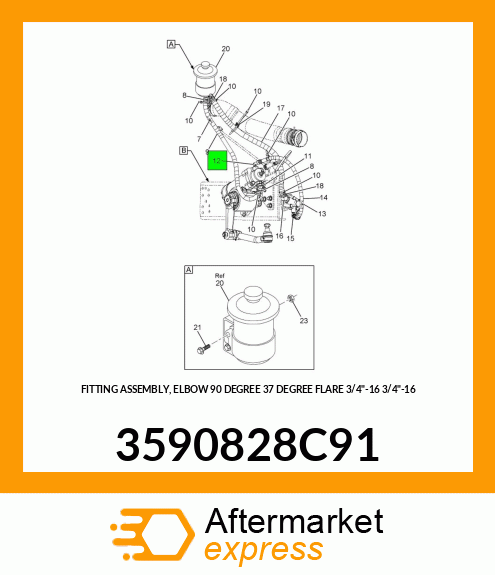 FITTING ASSEMBLY, ELBOW 90 DEGREE 37 DEGREE FLARE 3/4"-16 3/4"-16 3590828C91