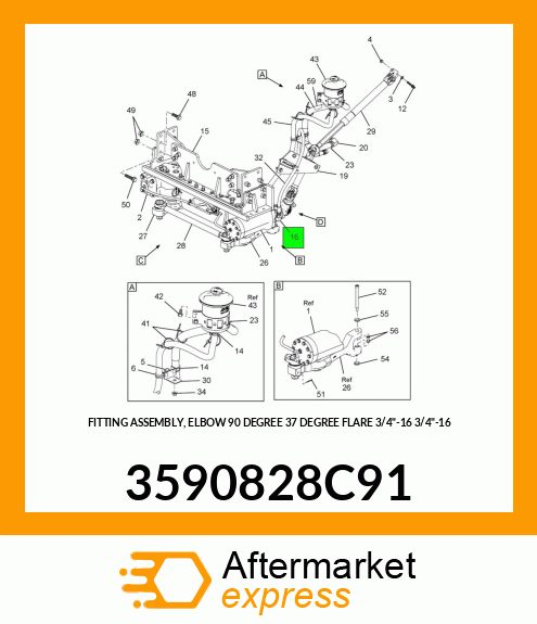 FITTING ASSEMBLY, ELBOW 90 DEGREE 37 DEGREE FLARE 3/4"-16 3/4"-16 3590828C91