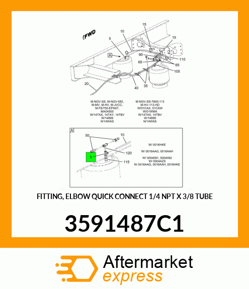 FITTING, ELBOW QUICK CONNECT 1/4" NPT X 3/8" TUBE 3591487C1
