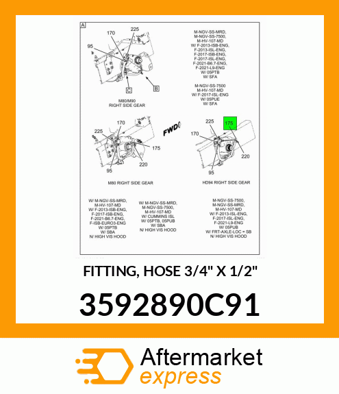 FITTING, HOSE 3/4" X 1/2" 3592890C91