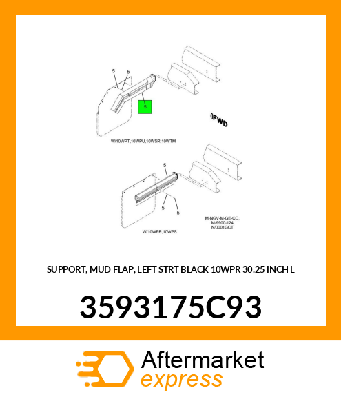 SUPPORT, MUD FLAP, LEFT STRT BLACK 10WPR 30.25 INCH L 3593175C93