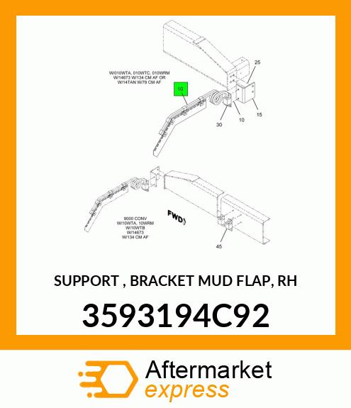 SUPPORT , BRACKET MUD FLAP, RH 3593194C92