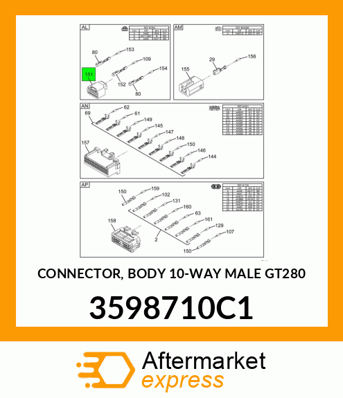 CONNECTOR, BODY 10-WAY MALE GT280 3598710C1