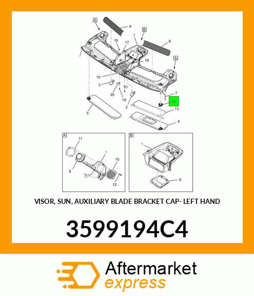 VISOR, SUN, AUXILIARY BLADE BRACKET CAP- LEFT HAND 3599194C4