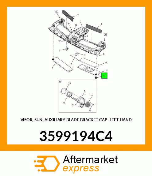 VISOR, SUN, AUXILIARY BLADE BRACKET CAP- LEFT HAND 3599194C4