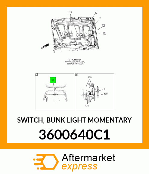 SWITCH, BUNK LIGHT MOMENTARY 3600640C1