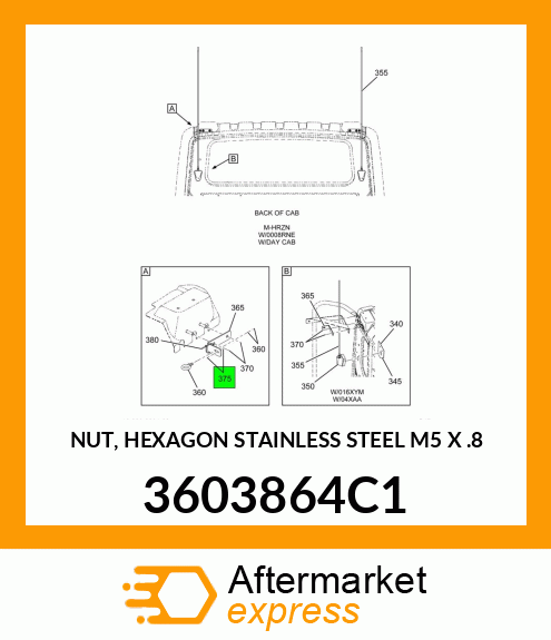 NUT, HEXAGON STAINLESS STEEL M5 X .8 3603864C1