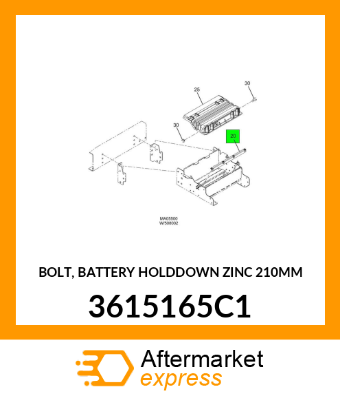 BOLT, BATTERY HOLDDOWN ZINC 210MM 3615165C1