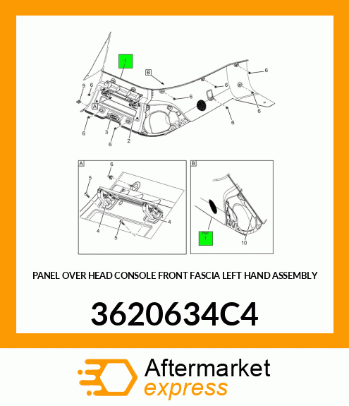 PANEL OVER HEAD CONSOLE FRONT FASCIA LEFT HAND ASSEMBLY 3620634C4