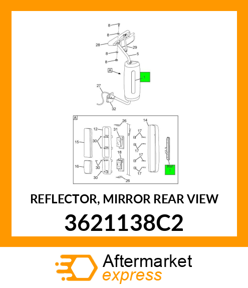 REFLECTOR, MIRROR REAR VIEW 3621138C2