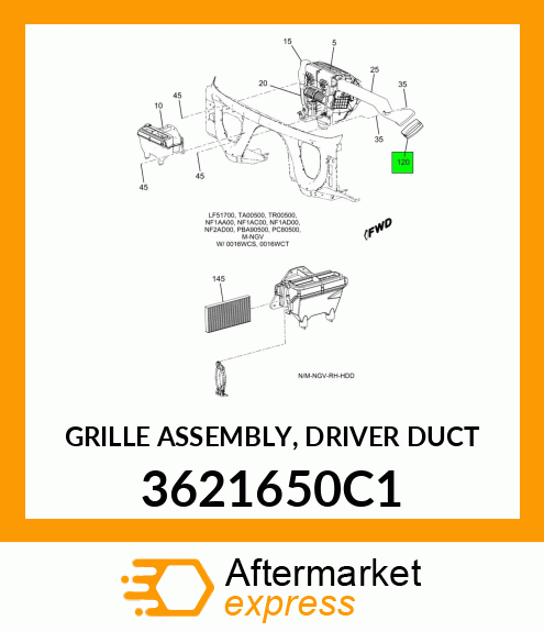 GRILLE ASSEMBLY, DRIVER DUCT 3621650C1