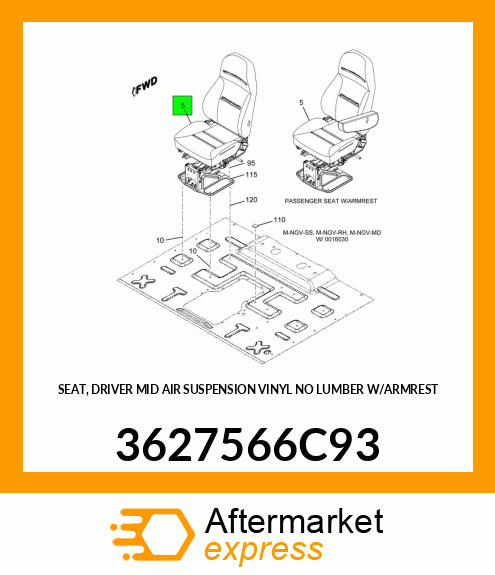 SEAT, DRIVER MID AIR SUSPENSION VINYL NO LUMBER W/ARMREST 3627566C93