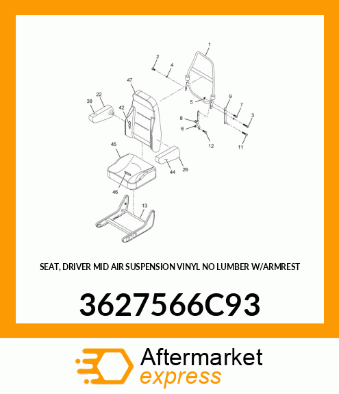 SEAT, DRIVER MID AIR SUSPENSION VINYL NO LUMBER W/ARMREST 3627566C93