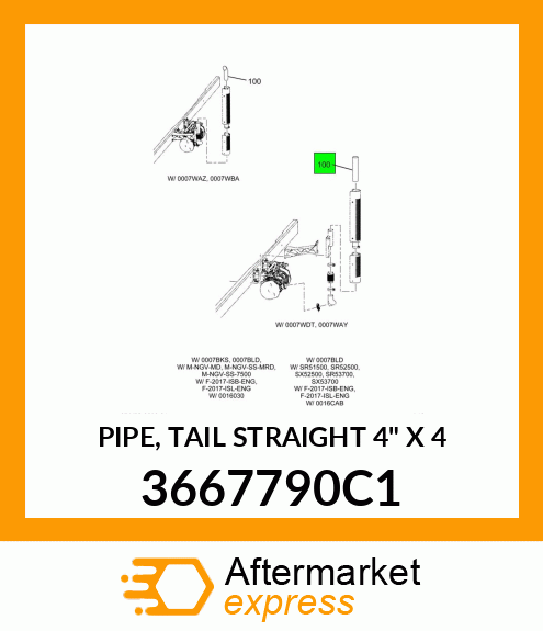 PIPE, TAIL STRAIGHT 4" X 4 3667790C1
