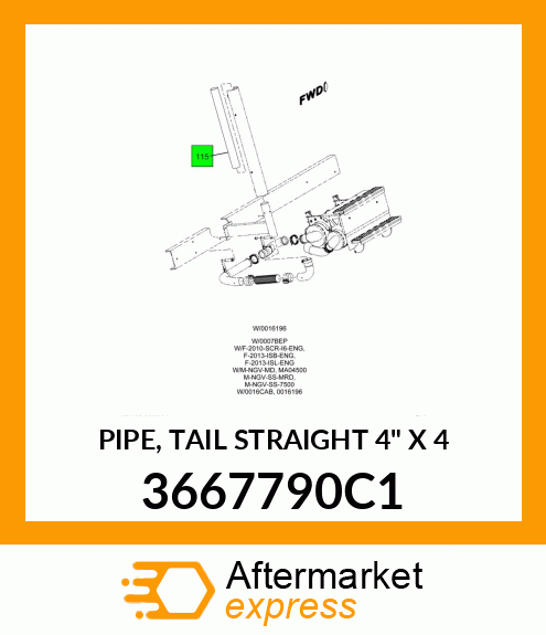 PIPE, TAIL STRAIGHT 4" X 4 3667790C1