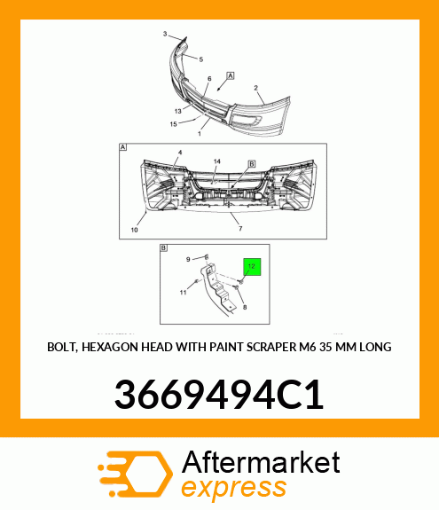 BOLT, HEXAGON HEAD WITH PAINT SCRAPER M6 35 MM LONG 3669494C1