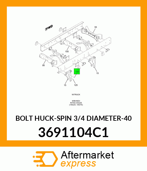 BOLT HUCK-SPIN 3/4 DIAMETER-40 3691104C1