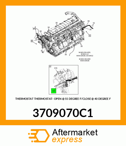 THERMOSTAT THERMOSTAT- OPEN @ 55 DEGREE F/CLOSE @ 40 DEGREE F 3709070C1