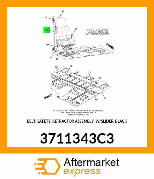 BELT, SAFETY, RETRACTOR ASSEMBLY, W/SLIDER, BLACK 3711343C3