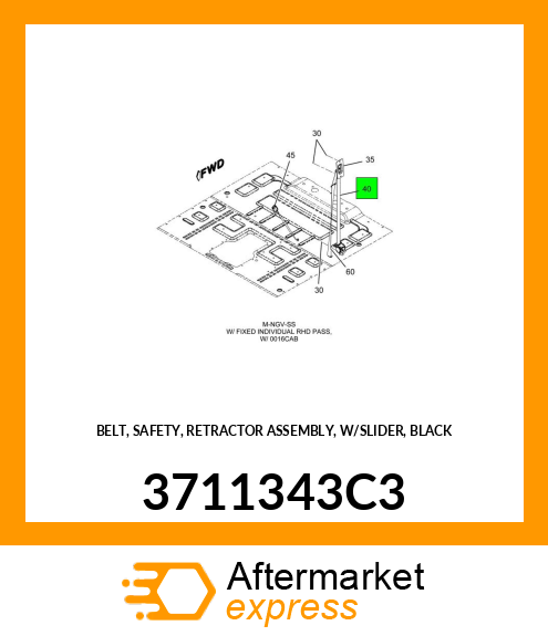 BELT, SAFETY, RETRACTOR ASSEMBLY, W/SLIDER, BLACK 3711343C3