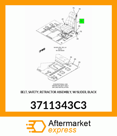 BELT, SAFETY, RETRACTOR ASSEMBLY, W/SLIDER, BLACK 3711343C3