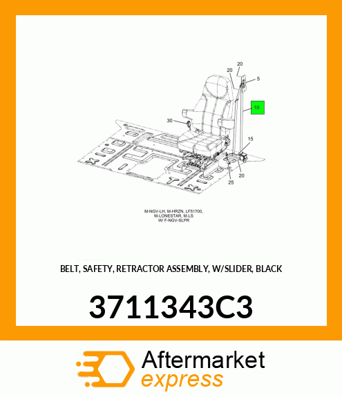 BELT, SAFETY, RETRACTOR ASSEMBLY, W/SLIDER, BLACK 3711343C3