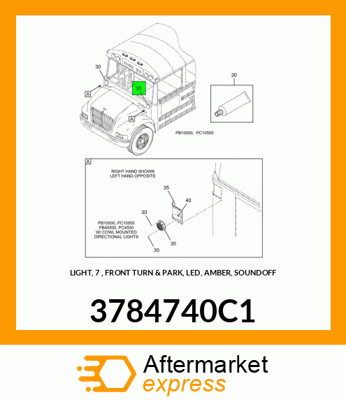 LIGHT, 7" , FRONT TURN & PARK, LED, AMBER, SOUNDOFF 3784740C1