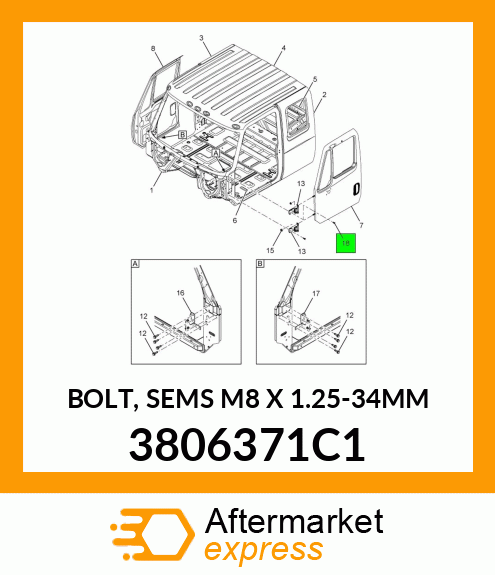 BOLT, SEMS M8 X 1.25-34MM 3806371C1