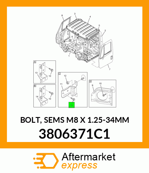 BOLT, SEMS M8 X 1.25-34MM 3806371C1