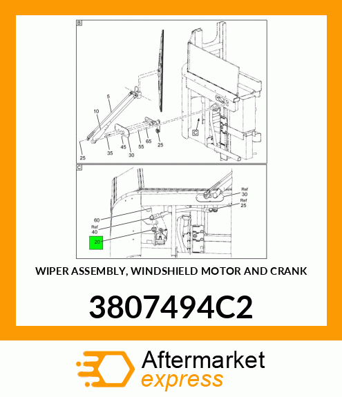 WIPER ASSEMBLY, WINDSHIELD MOTOR AND CRANK 3807494C2
