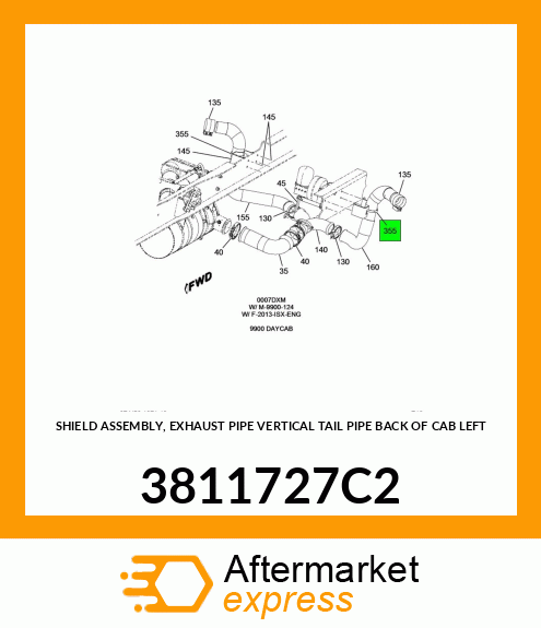 SHIELD ASSEMBLY, EXHAUST PIPE VERTICAL TAIL PIPE BACK OF CAB LEFT 3811727C2