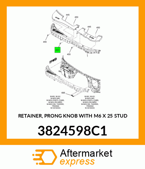 RETAINER, PRONG KNOB WITH M6 X 25 STUD 3824598C1