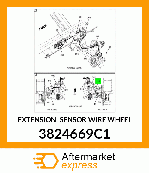 EXTENSION, SENSOR WIRE WHEEL 3824669C1